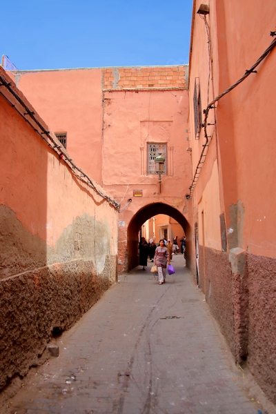 The narrow streets of the Medina in Marrakesh, Morocco