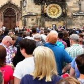 Czech Republic - Prague - Tourist crowds gather every hour to watch the appearance of the 12 Apostles above the Astronomical Clock on the Old Town Hall