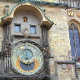 Czech Republic - Prague - Showing the 2 doors above the Old Town Hall Astronomical Clock where the 12 Apostles appear on the hour