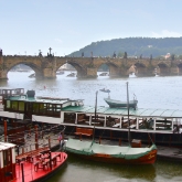 Czech Republic - Prague - Vltava River with 14th century Charles Bridge in the background